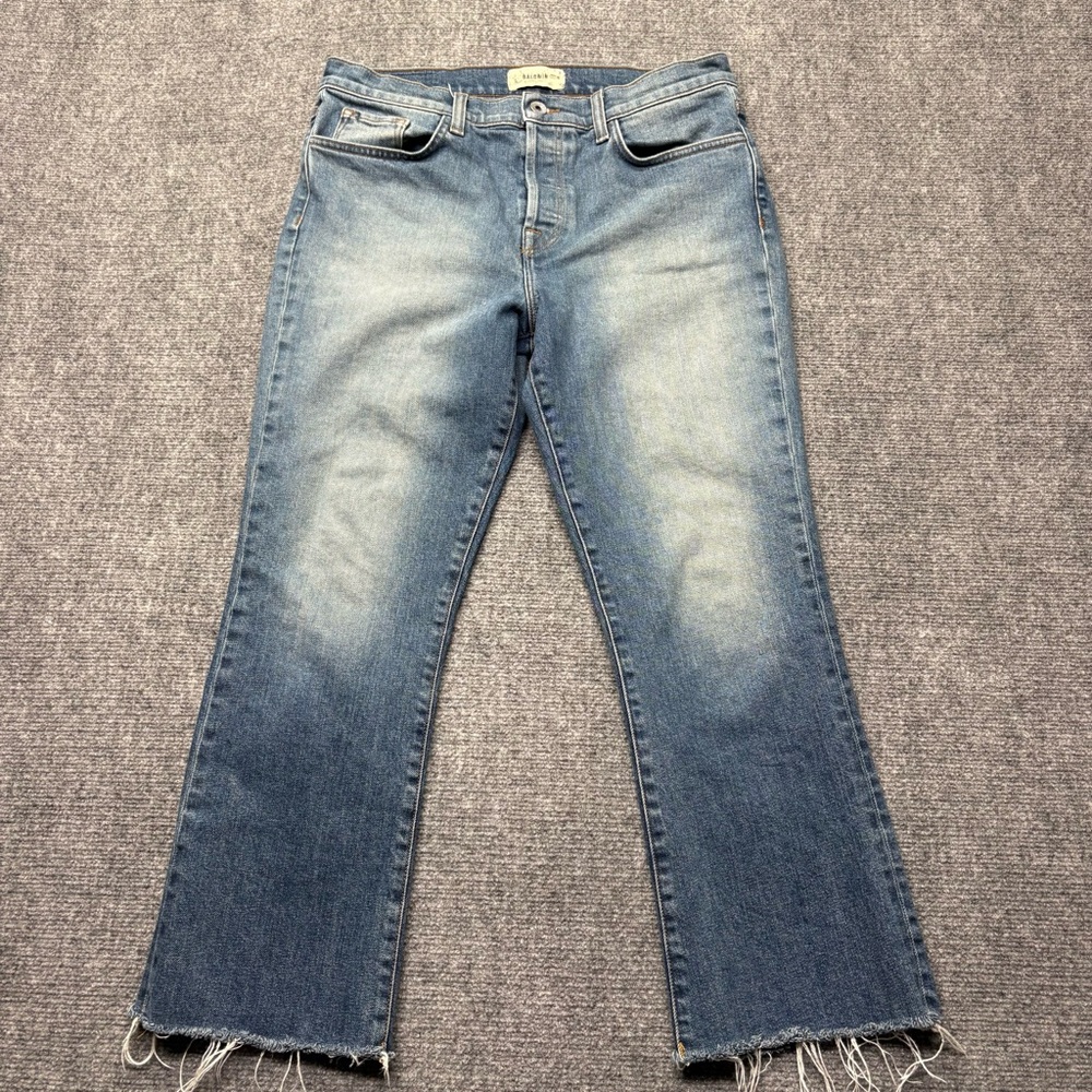 Baldwin KC Jeans Womens 30 Blue Maxwell Cropped Kick Flare Raw Hem USA Made